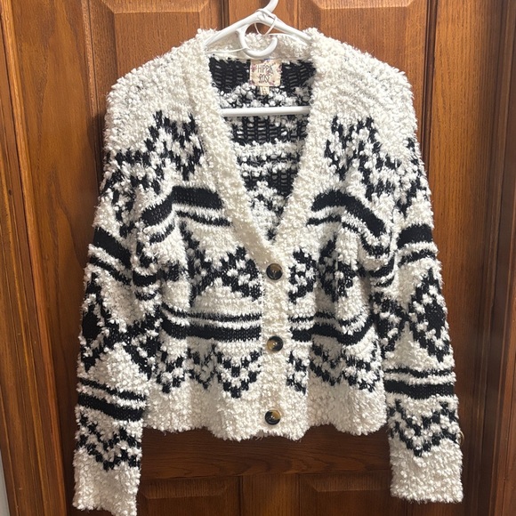 Hippie Rose Sweaters - Hippie Rose Black and White Textured Cardigan